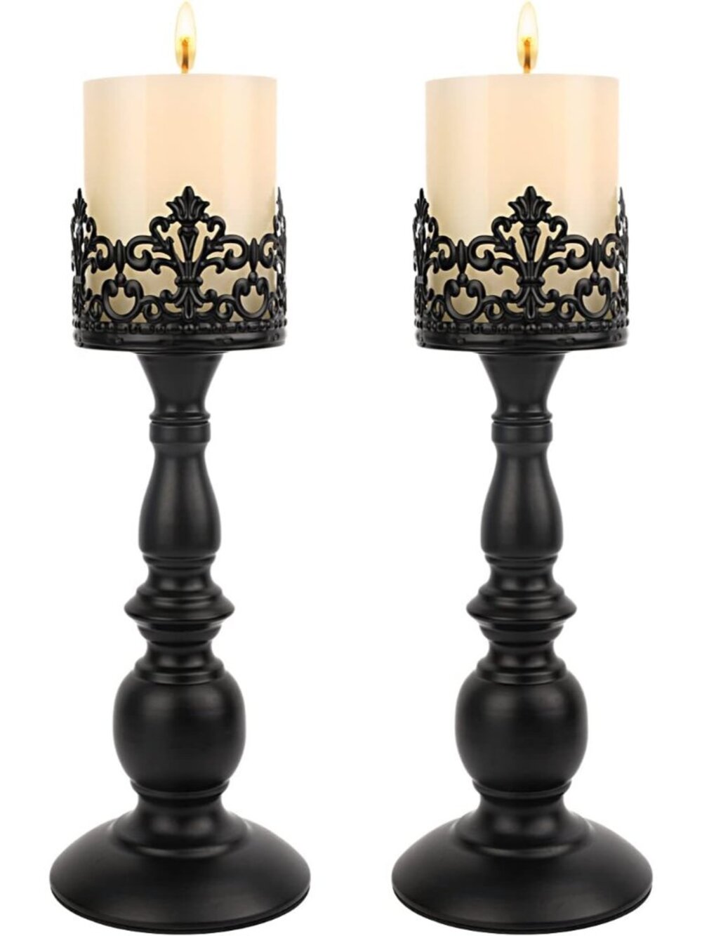 Set of 2 Decorative Large Table Centerpieces Candle Stand Decor Black Vintage